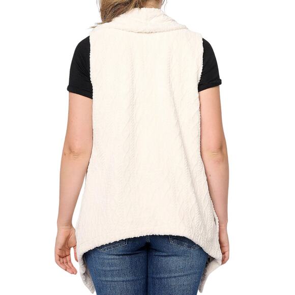 AnyBody Drape Front  Cable Plush Fleece Vest in Natural NEW Small - Picture 3 of 3